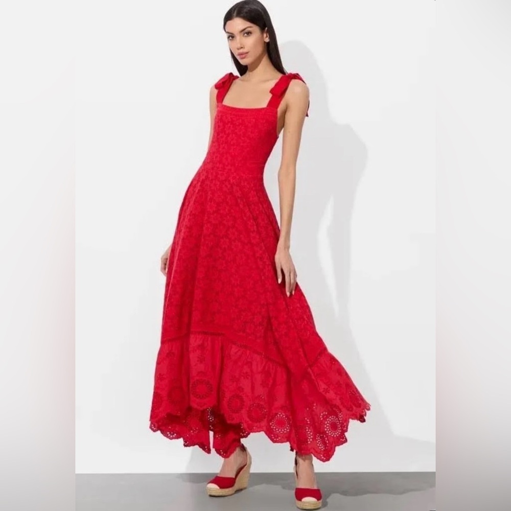 Alice+ Olivia Rosalee Eyelet Red Maxi Dress